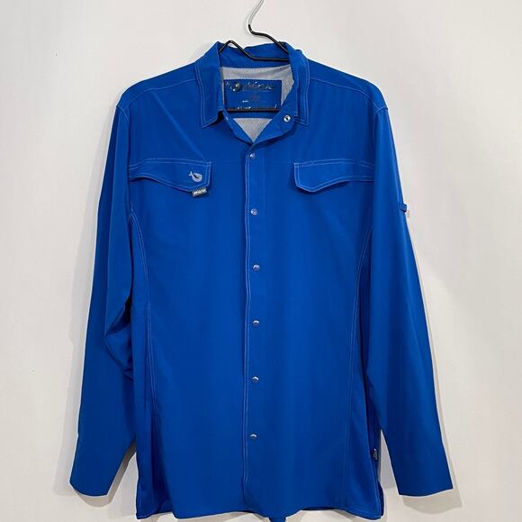 Mojo Sportswear Co Fishing Shirt Men's Medium Blue Pearl Snap Vented Quick Dry - Picture 1 of 13